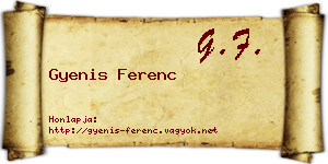 Gyenis Ferenc névjegykártya